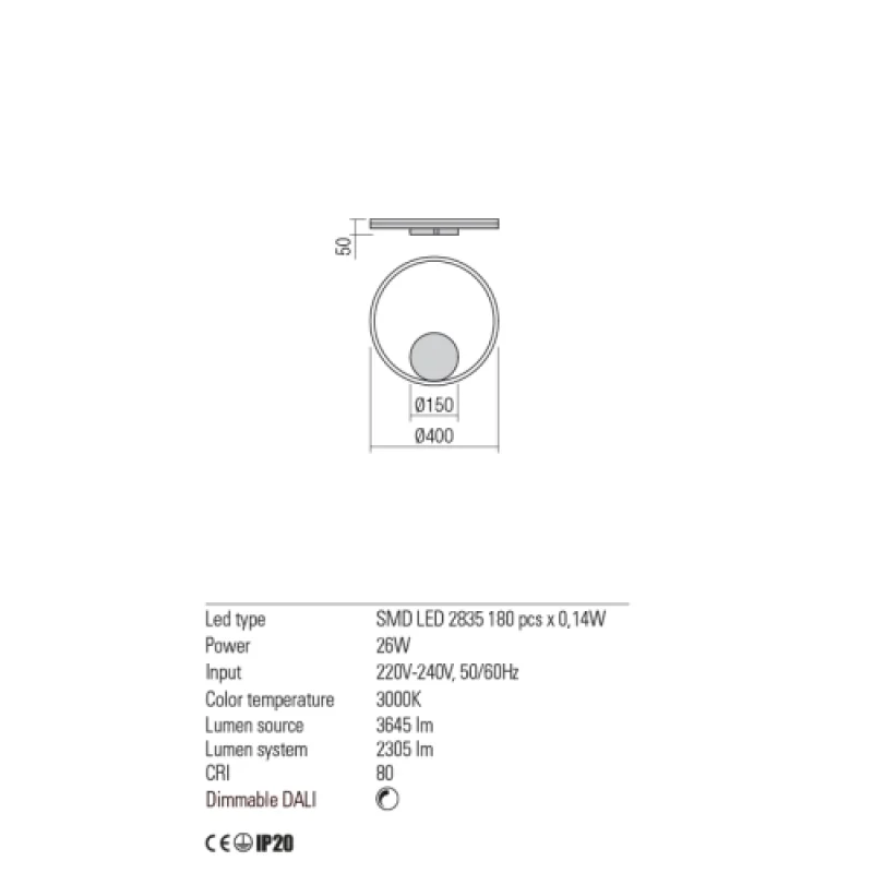 Dali 01-1698 – REDO LED плафон в матово бял, 26W, 3000K, IP20