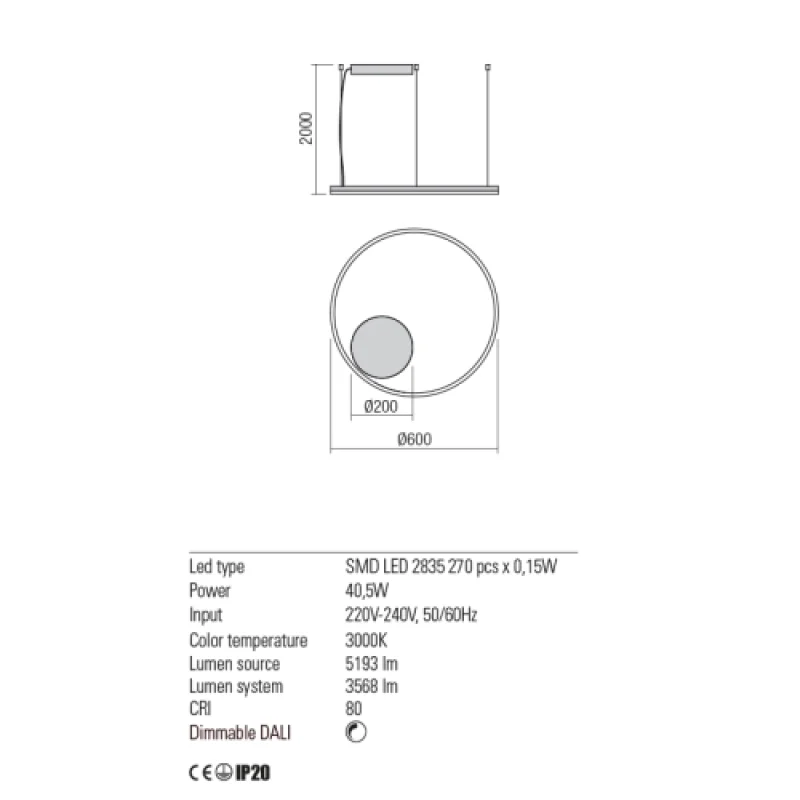 Dali 01-1710 – REDO LED pendant in matt white, 40,5W, 3000K, IP20