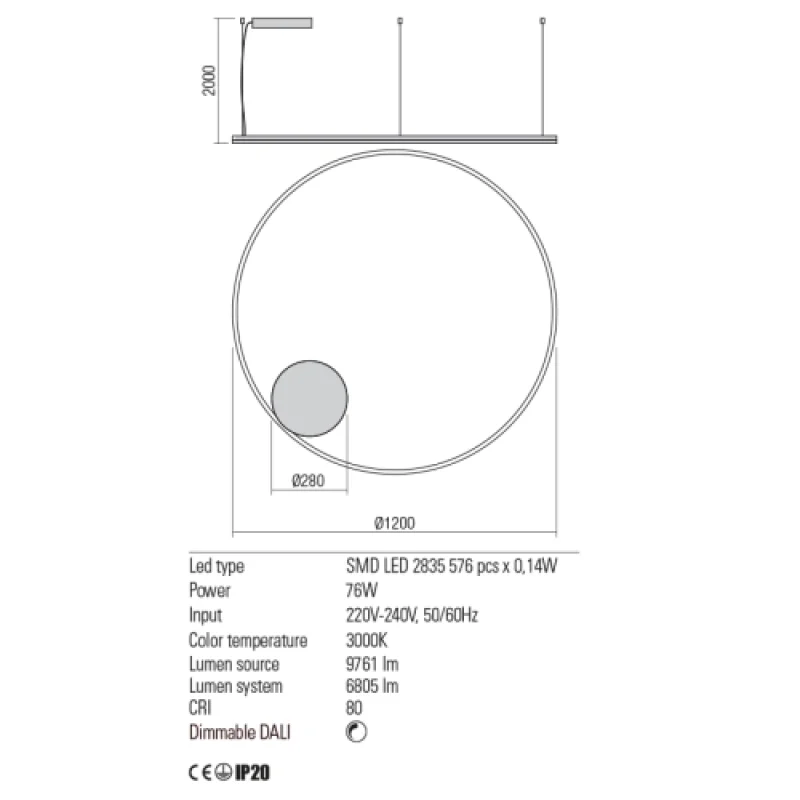 Dali 01-1717 – REDO LED пендел в бронз, 76W, 3000K, IP20