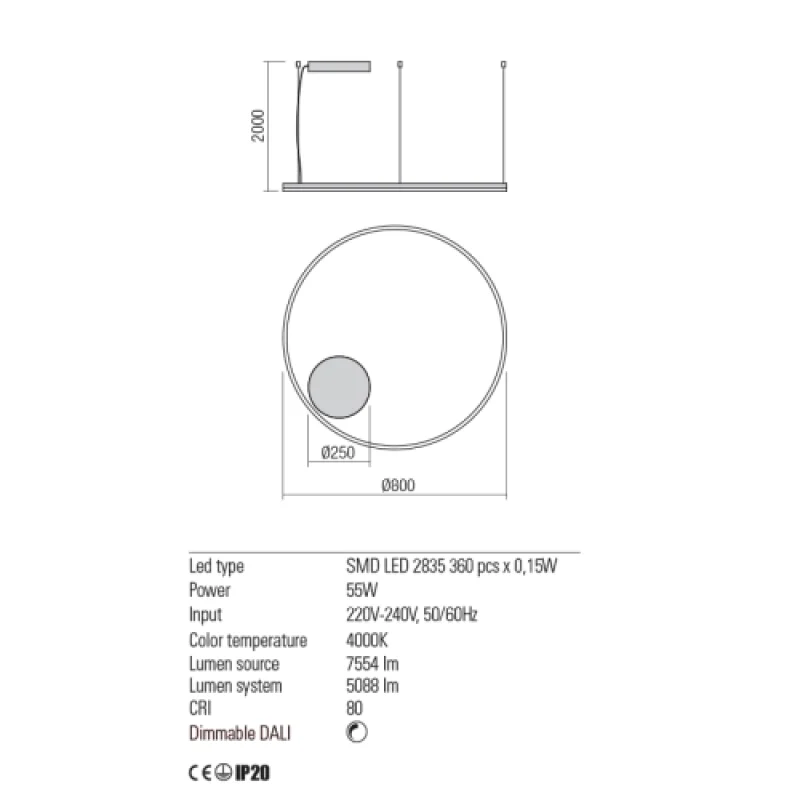 Dali 01-1915 – REDO LED pendant in bronze, 55W, 4000K, IP20