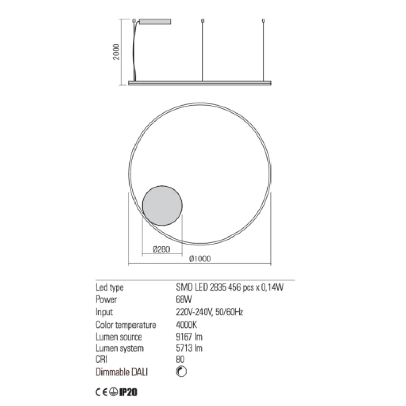 Dali 01-1917 – REDO LED pendant in bronze, 68W, 4000K, IP20