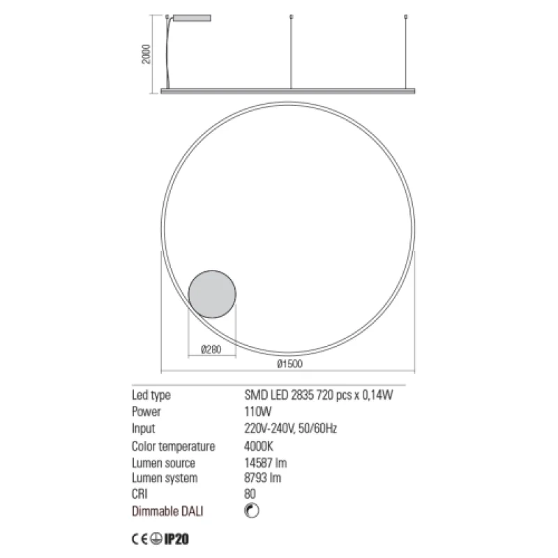 Dali 01-1920 – REDO LED пендел в матово бял, 110W, 4000K, IP20