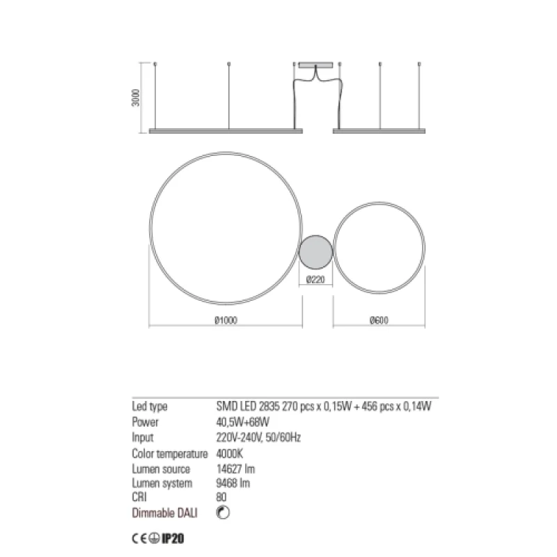 Dali 01-1922 – REDO LED pendant in matt white, 40,5W, 4000K, IP20