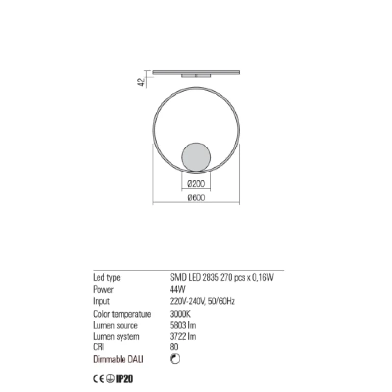 Dali 01-1945 – REDO LED плафон в матово черен, 44W, 3000K, IP20