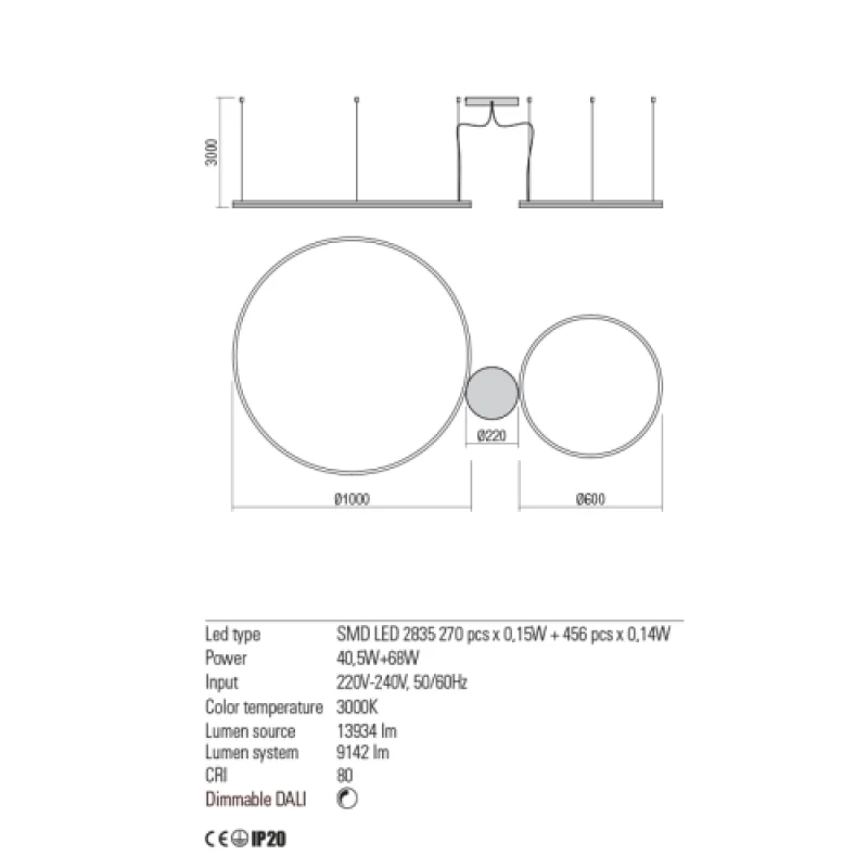 Dali 01-1953 – REDO LED пендел в матово черен, 40,5W, 3000K, IP20