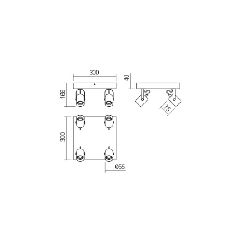 Taffi 01-2417 – Smarter spotlight in matt black, 4X42W, IP20