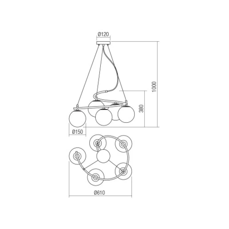 Volley 01-2720 – Smarter pendant in matt black, 5X28W, IP20
