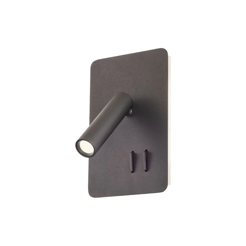 Стенно осветление (аплици) Quda 01-2982 – REDO LED аплик с ключ и USB в матово черен, 1x6W, 3000K, IP20