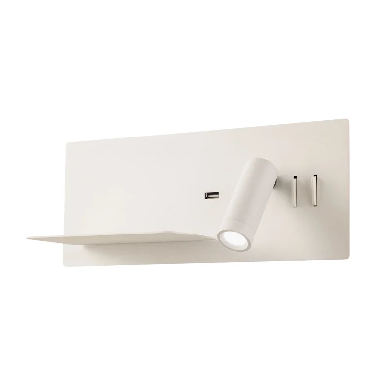 Wall Lights Brook 01-2983 – REDO LED wall light with switch and USB in matt white, 1x8W, 3000K, IP20