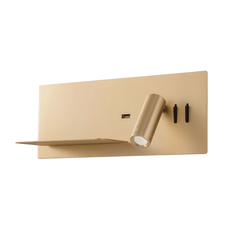 Wall Lights Brook 01-2984 – REDO LED wall light with switch and USB in matt gold, 1x8W, 3000K, IP20