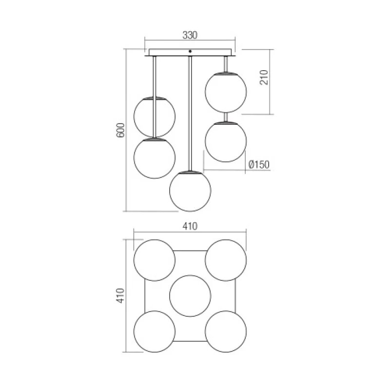 Boldy 01-3070 – Smarter pendant in matt black, 5X28W, IP20