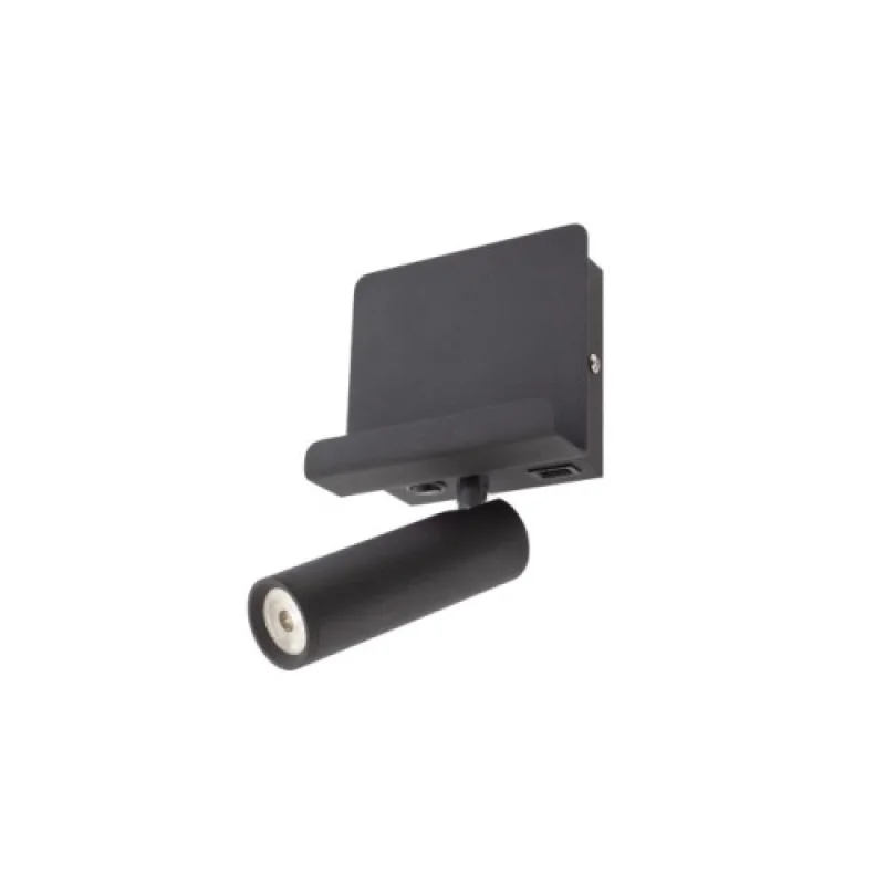Стенно осветление (аплици) Panel... 01-3084 – Smarter LED аплик с ключ и USB в матово черен, 3,5W, 3000K, IP20