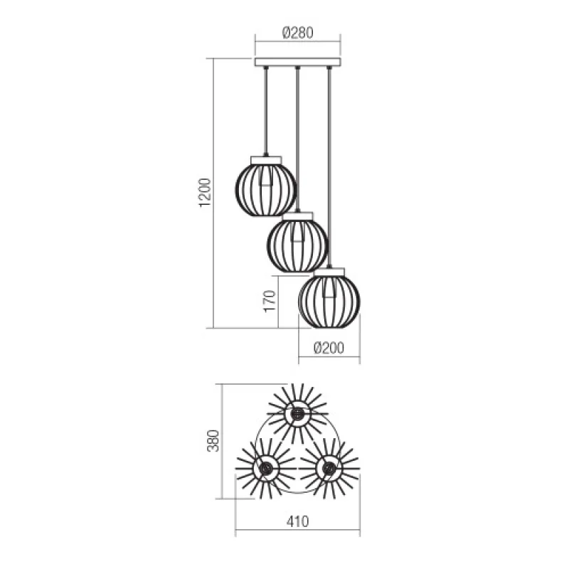 Trellis 01-3137 – Smarter pendant in matt black, 3X42W, IP20