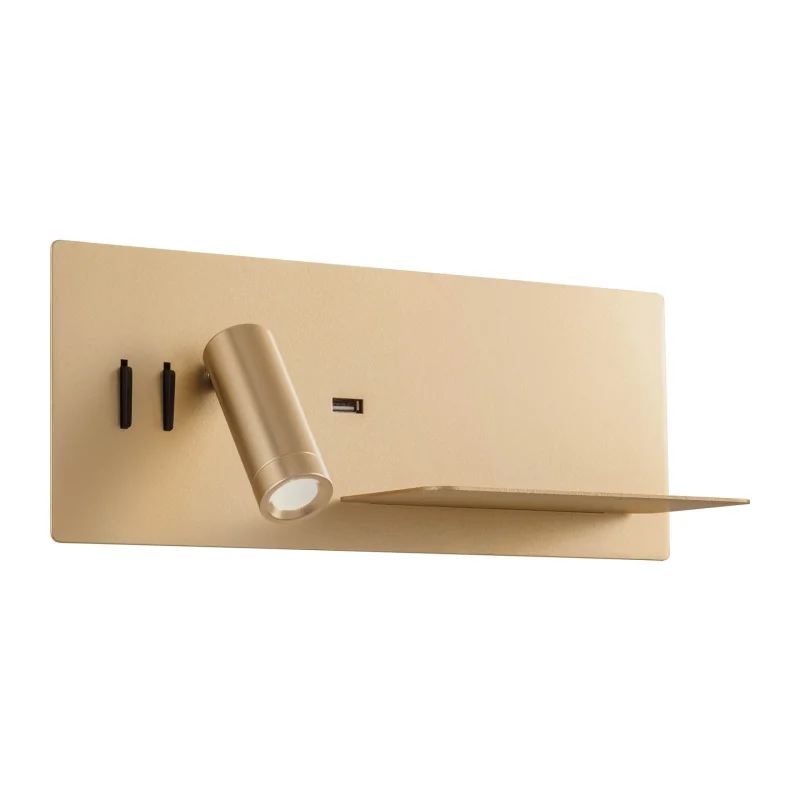 Стенно осветление (аплици) Brook 01-3315 – REDO LED аплик с ключ и USB в матово златист, 1x8W, 3000K, IP20