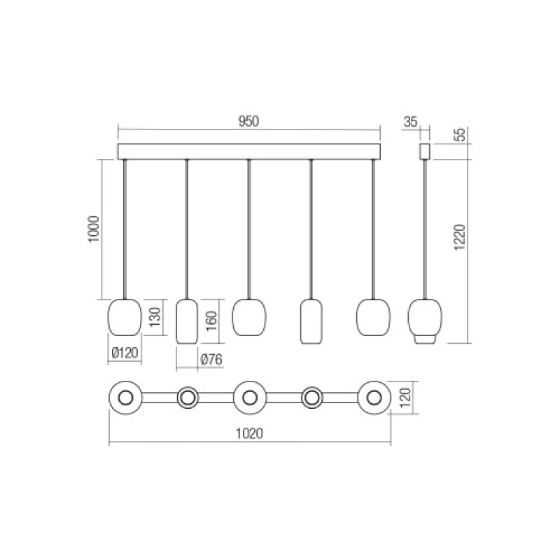 Boom 01-3481 – Smarter pendant in matt black, 5x10W, IP20