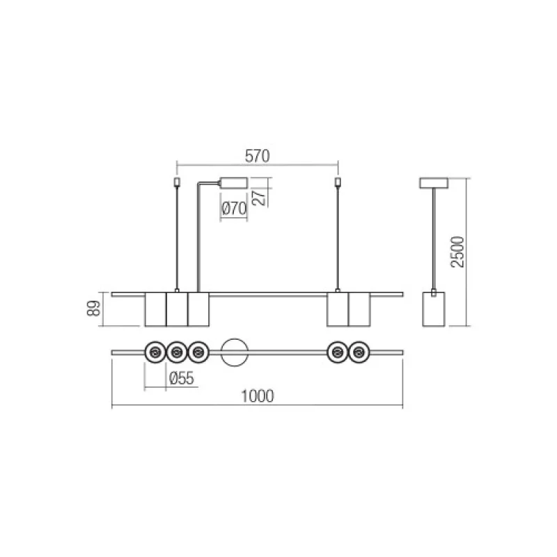 Modi 01-3515 – Smarter pendant in matt black, 5x10W, IP20