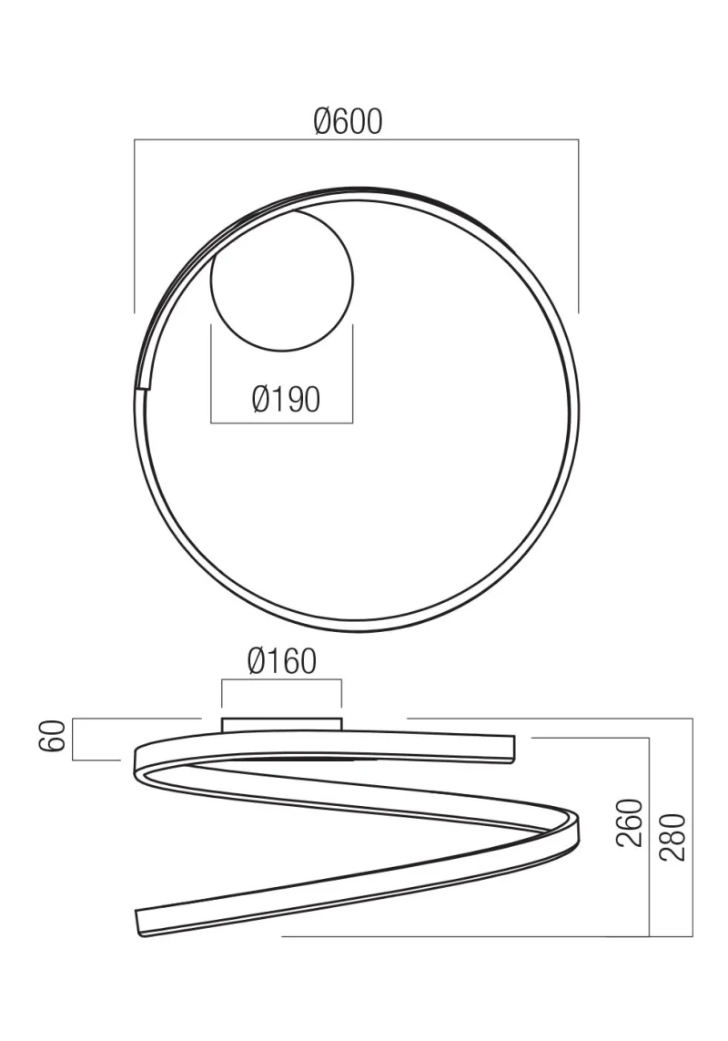Scroll 01-4012 – REDO LED ceiling light in matt black, 38W, 3000K, IP20