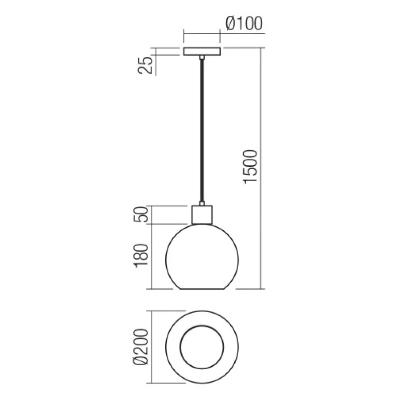 Atlantis D200 01-4045 – Smarter pendant in matt black, 1x42W, IP20