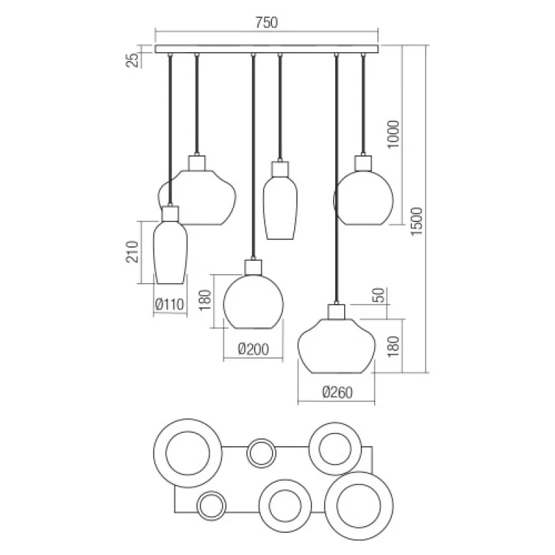 Atlantis 01-4047 – Smarter пендел в матово черен, 6x42W, IP20