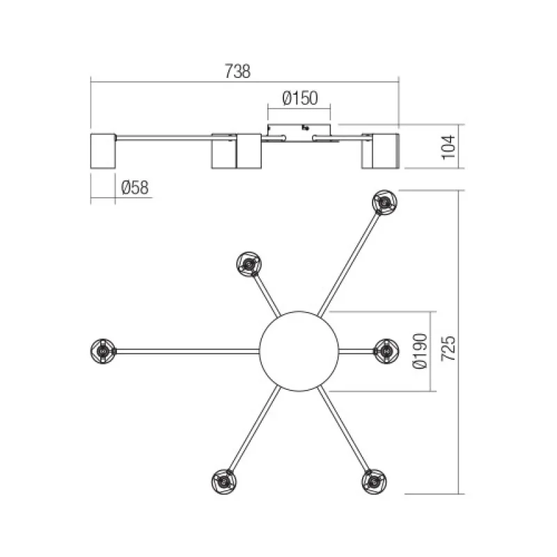 Noa 01-4052 – Smarter ceiling light in matt black, 6x10W, IP20