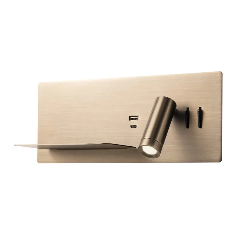 Стенно осветление (аплици) Brook 01-4467 – REDO LED аплик с ключ и USB в античен бронз, 1x8W, 3000K, IP20