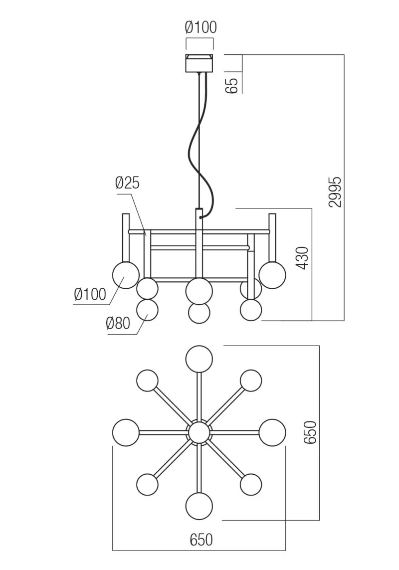 Bolla 01-4555 – REDO LED chandelier in matt gold, 42W, 2700K, IP20