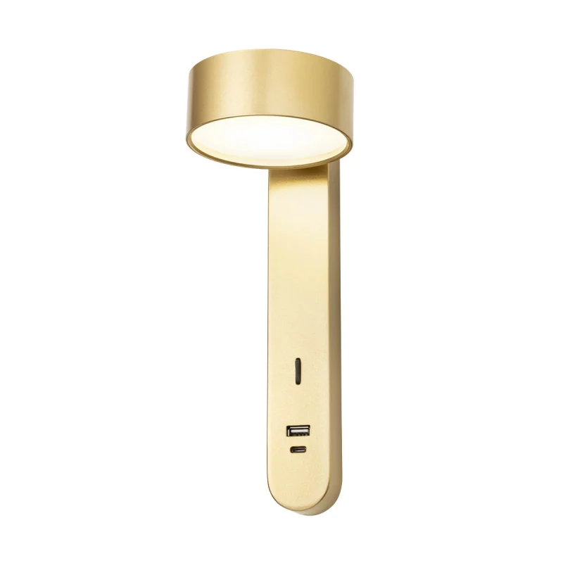 Стенно осветление (аплици) Sades 01-4641 – REDO LED аплик с ключ и USB в матово златист, 1x6W, 3000K, IP20
