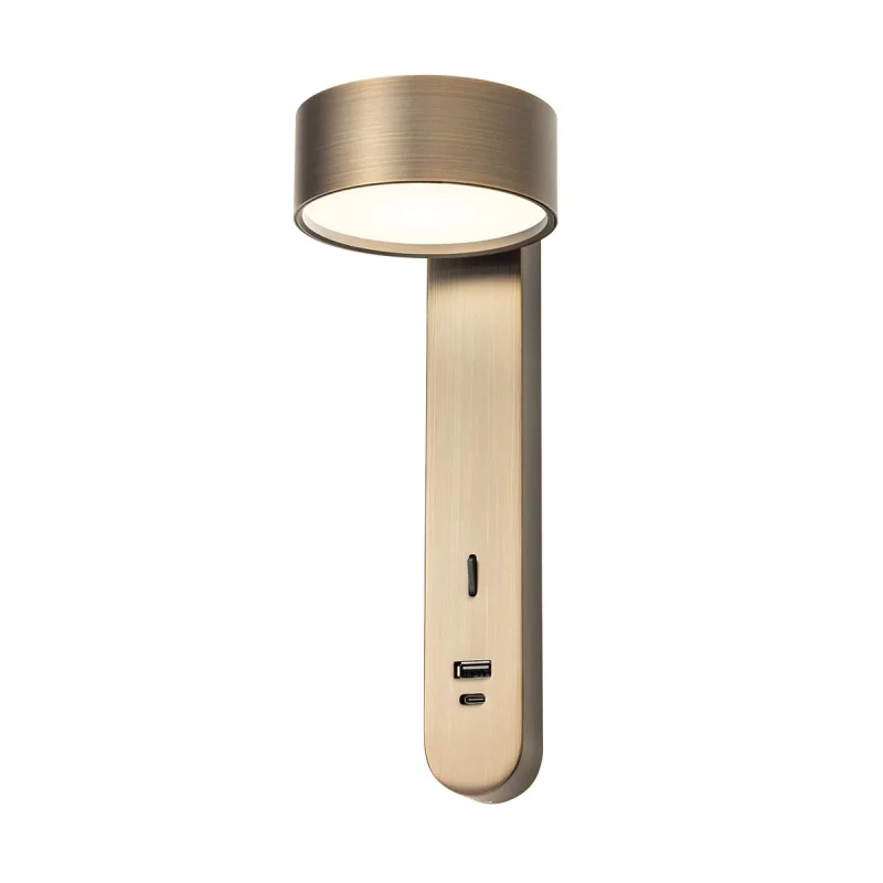 Стенно осветление (аплици) Sades 01-4642 – REDO LED аплик с ключ и USB в античен бронз, 1x6W, 3000K, IP20