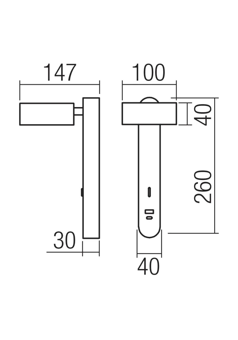 Sades 01-4643 – REDO LED аплик с ключ и USB в матово черен, 1x6W, 3000K, IP20