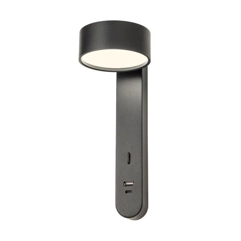 Стенно осветление (аплици) Sades 01-4643 – REDO LED аплик с ключ и USB в матово черен, 1x6W, 3000K, IP20