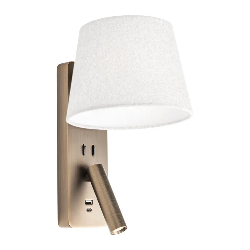 Стенно осветление (аплици) Nemia 01-4648 – REDO LED аплик с ключ и USB в античен бронз, 1x15W, 3000K, IP20