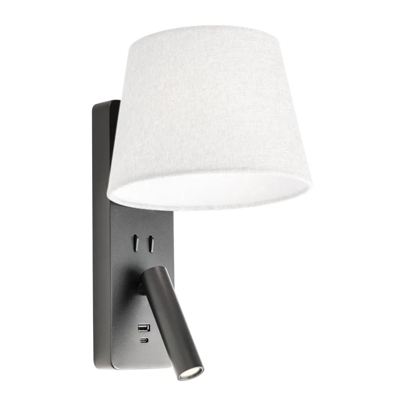 Wall Lights Nemia 01-4649 – REDO LED wall light with switch and USB in matt black, 1x15W, 3000K, IP20