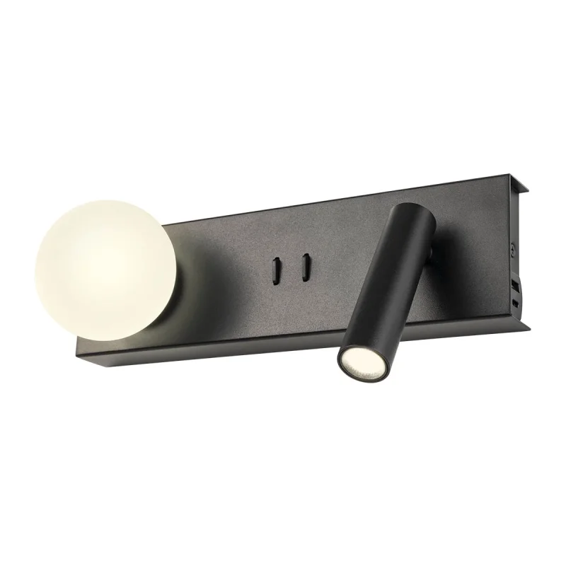 Wall Lights Norma 01-4772 – REDO LED wall light with switch and USB in matt black, 1x5W, 2700K, IP20