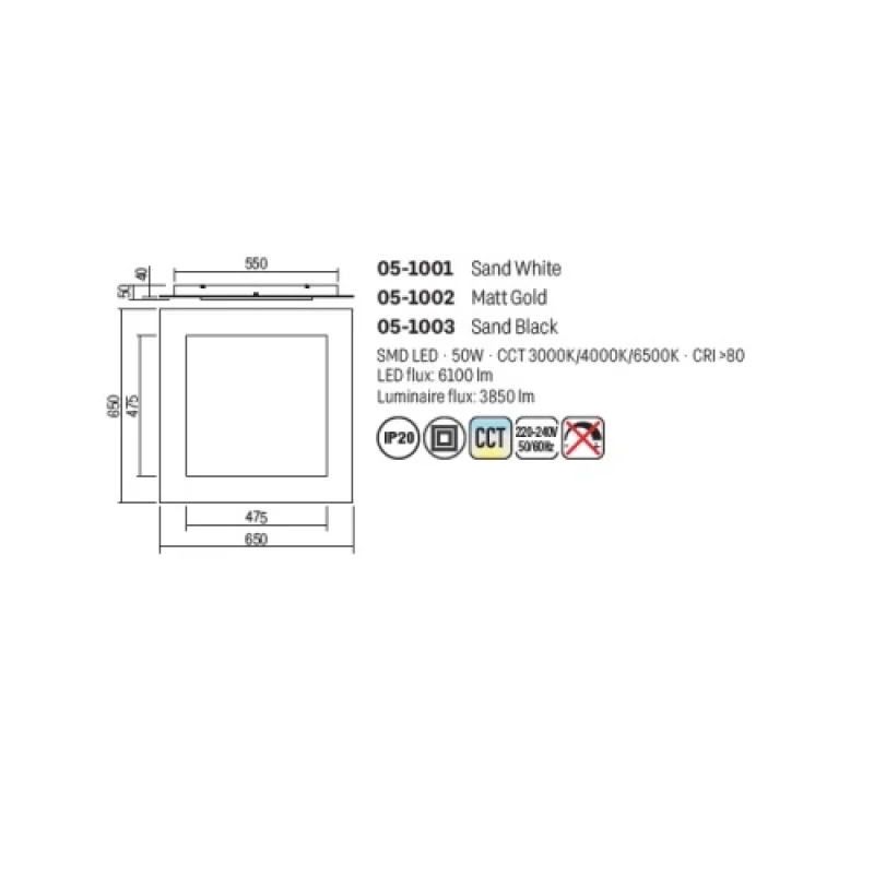 Tatami 05-1003 – Smarter LED панел за външен монтаж в матово черен, 50W, 3000K, IP20