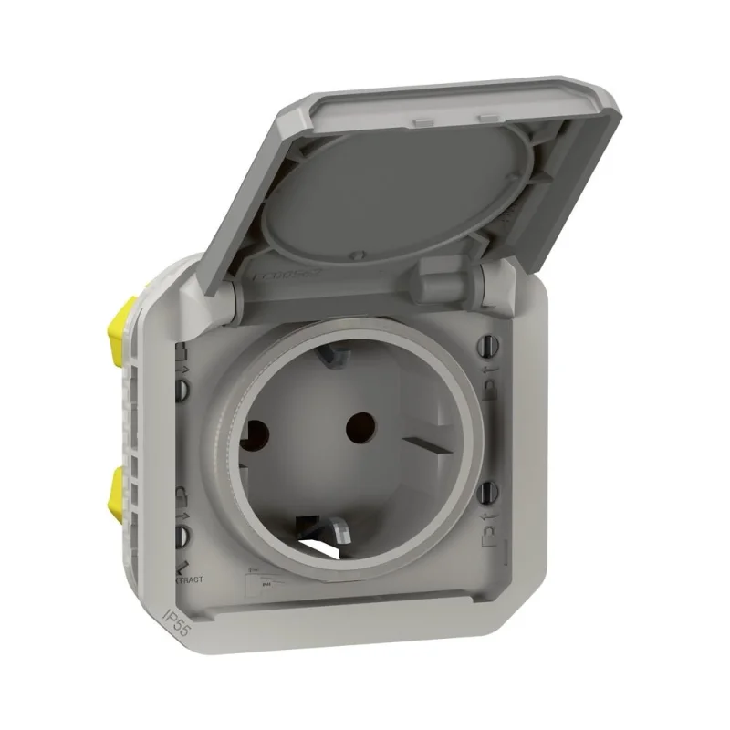 Legrand Schuko socket 2P+E 16A mechanism with children's protection and auto. terminals IP55 Grey - Legrand Plexo New 069570L