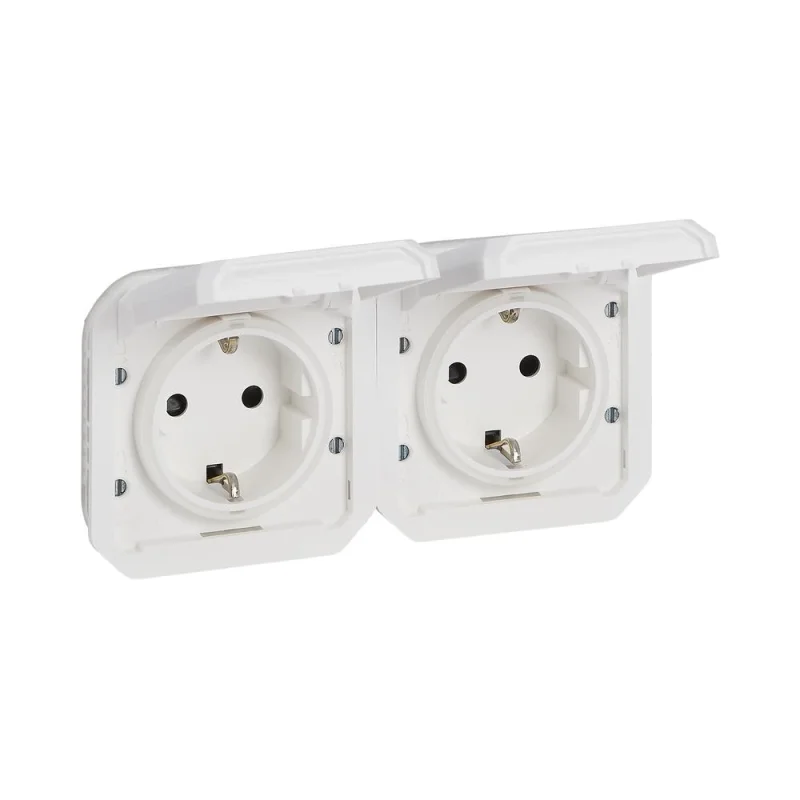 Legrand Контакт двоен Шуко 2x 2P+E 16А хоризонтален с автоматични клеми IP55 Бял - Legrand Plexo New 069675L