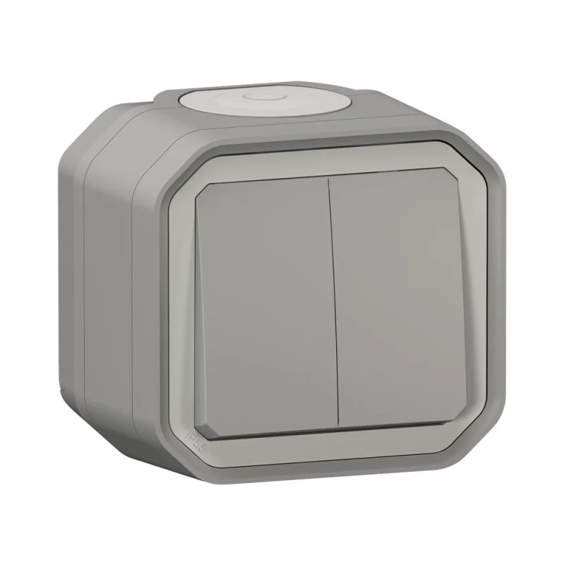 Legrand Double switch/push button 10A Ohm monobloc IP55 Grey - Legrand Plexo New 069715L