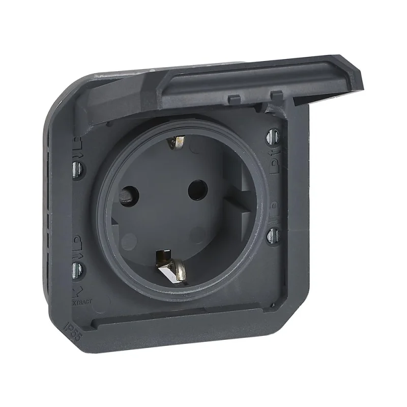 Schuko socket 2P+E 16A mechanism with children's protection and screw. terminals IP55 Anthracite - Legrand Plexo New 069839L