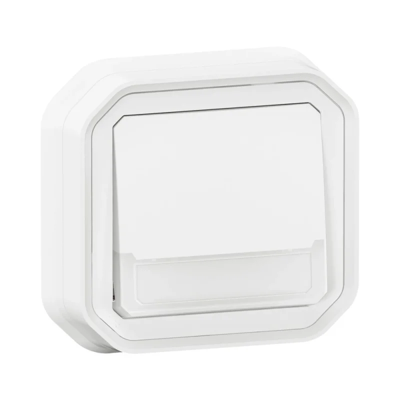 Бутон NO/NC с подсветка 12V и етикет моноблок скрит монтаж IP55 Бял - Legrand Plexo New 069864L
