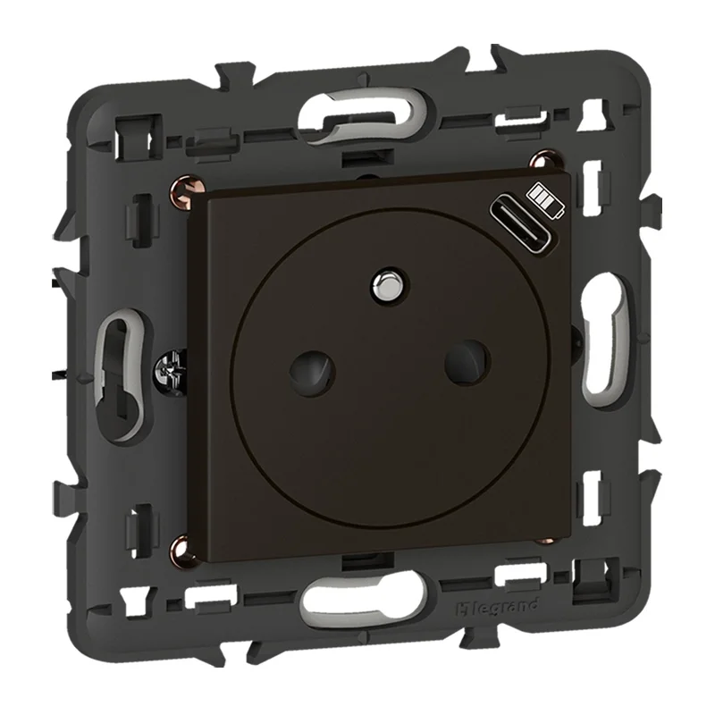 Legrand Контакт Френски плосък с USB тип C 1.5A 7.5W 2М Черен - Legrand Mosaic 079161L