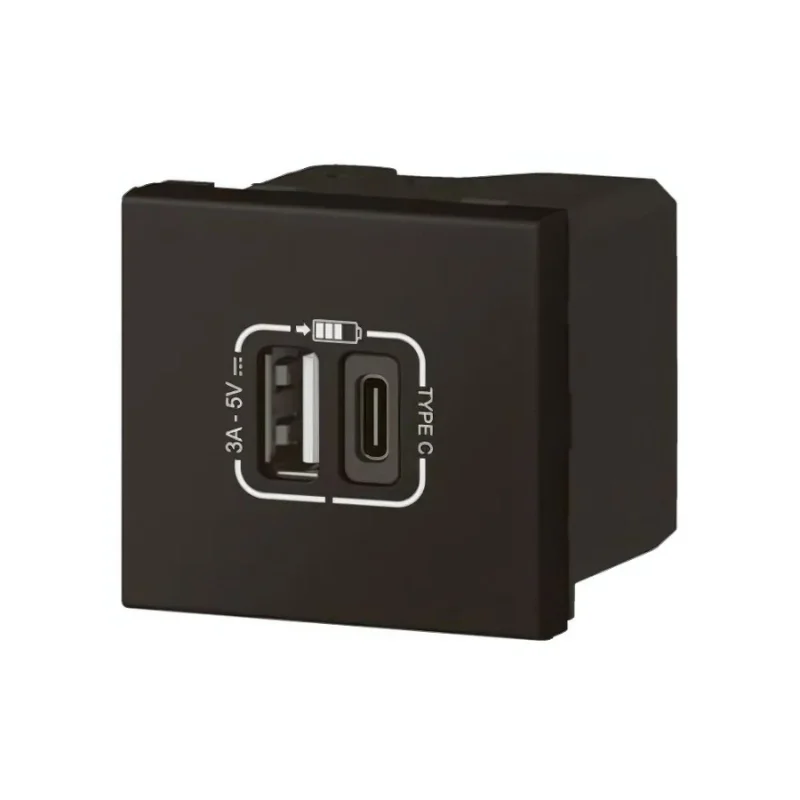 Legrand Outlet 2x USB type A+C 15W 3A 2M Black - Legrand Mosaic 079193L
