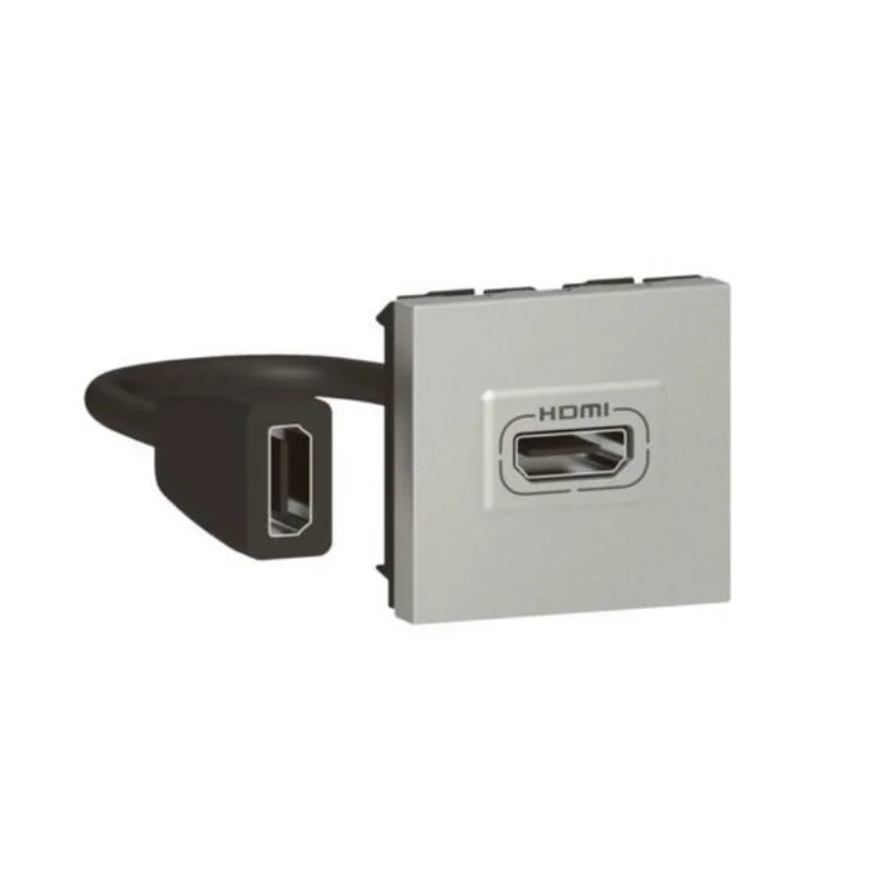 Outlet HDMI A with cable 15cm 2M Aluminium - Legrand Mosaic 079279L