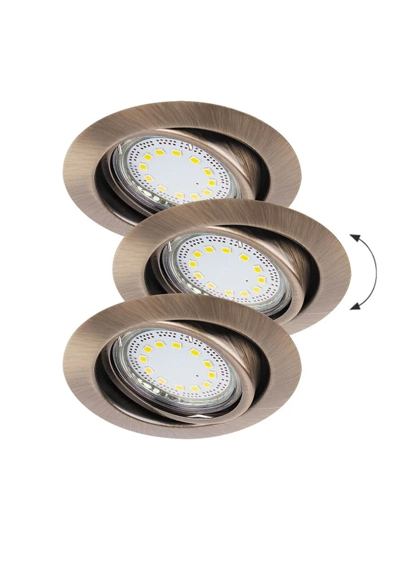 Луни за вграждане Lite – LED спотове за вграждане в бронз, комплект 3бр, Ø86мм, 3×3W, 3000K