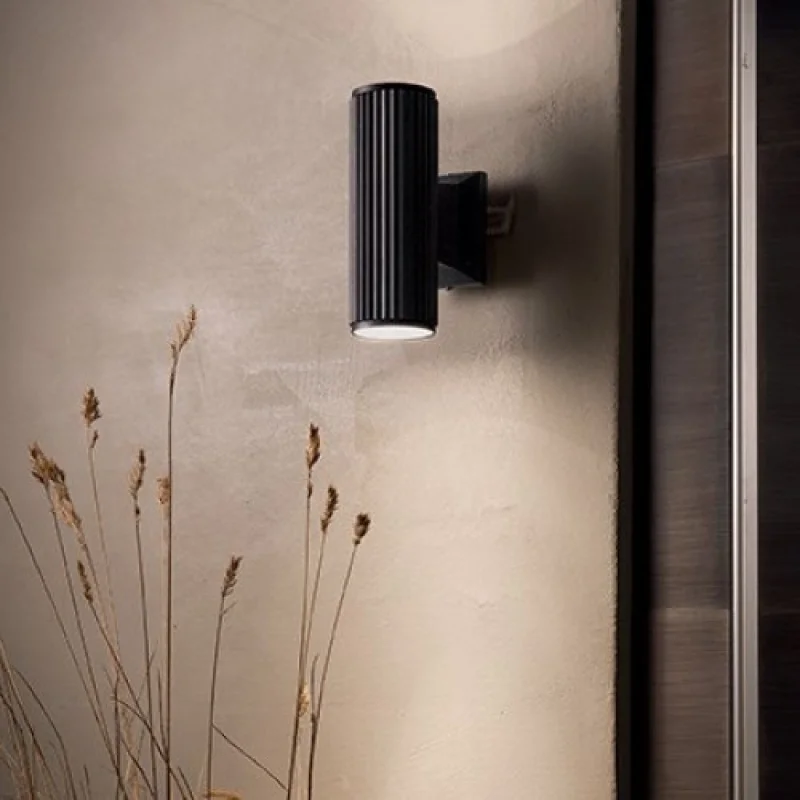 Външно стенно осветление Base AP2 BLACK 129433 – Ideal Lux фасаден аплик в черен, 2x28W, IP44