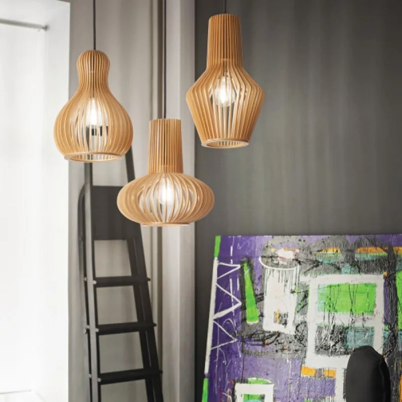Citrus-3 SP1 159867 – Ideal Lux pendant in natural wood, 1X60W, IP20