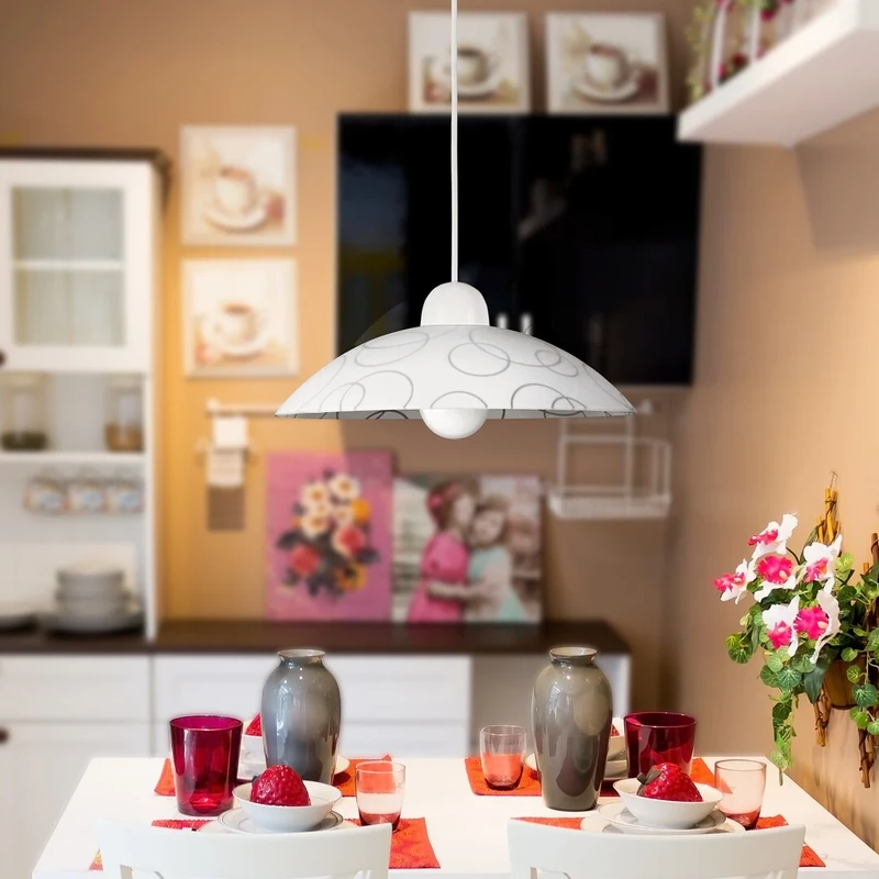 Ada – pendant with patterned glass in white/clear, Ø300mm, 1×E27