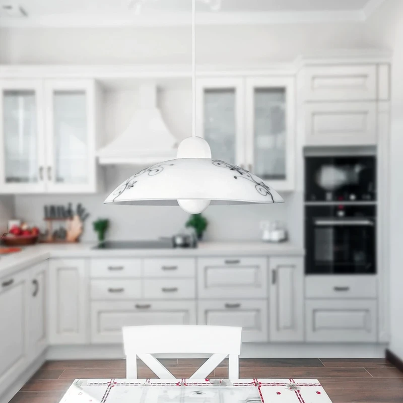 Bloomy – pendant with floral motif in white glass, Ø300mm, 1×E27