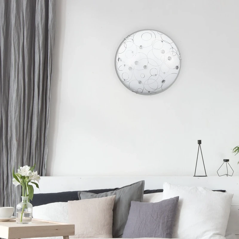 Jolly – ceiling light with patterned glass in white, Ø300mm, 1×E27, IP20