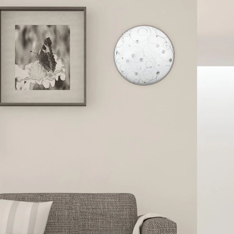 Jolly – ceiling light with patterned glass in white, Ø400mm, 2×E27, IP20