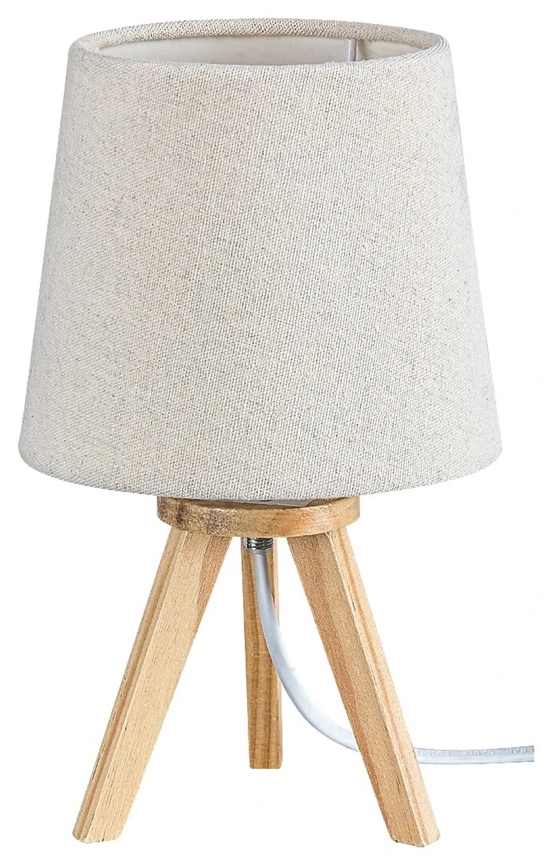 Table Lamps Lychee – night lamp in colour beech with fabric shade, Ø140mm, 1×E14
